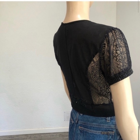 SANER V-neck shorts sleeve see true lace blouse - Picture 5 of 16